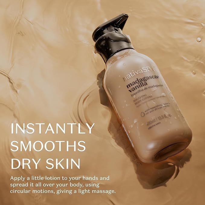 Nativa SPA by O Boticário, Madagascar Vanilla Moisturizing Body Lotion, Fragranced Skin Moisturizer with Purified Quinoa Drops, 13.5 Ounce