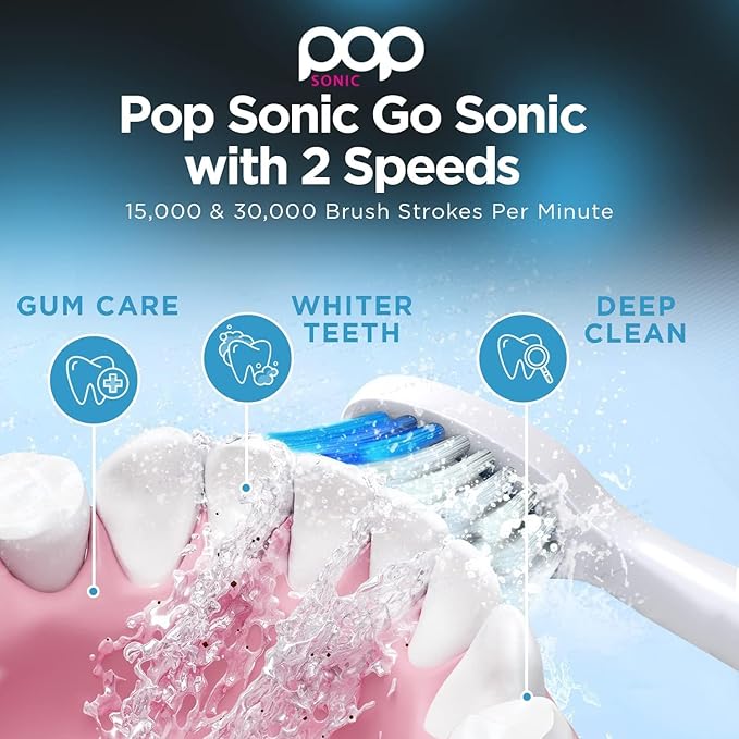 Pop Sonic Electric Toothbrush (Orange) - Travel Toothbrushes w/AAA Battery | Kids Electric Toothbrushes with 2 Speed & 15,000-30,000 Strokes/Minute, Dupont Nylon Bristles