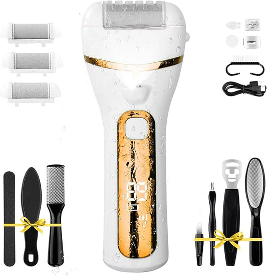 PUBOO Foot Callus Remover Electric 10000 RPM 3-Speed IPX7 Rechargeable Pedicure Kit for Hard Skin Women & Men. Portable Multi-Roller File Grinder Sander Scrubber with LED Display for Wet & Dry Feet