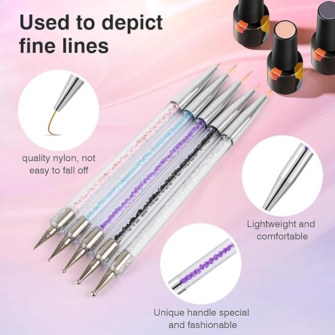 Nail Art Brushes 5PCS Nail Brush Set with Liner Brush and Dotting Pens for Home and Professional Salon Use