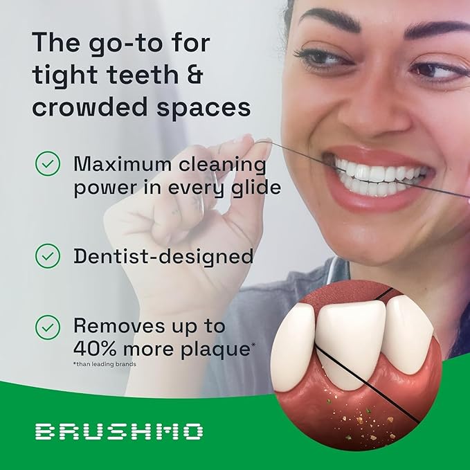 Brushmo Black Floss Air (BB Floss Air) - Ultra Soft & Thin Expanding Gum-Friendly Soothing Mint Dental Floss, Natural Wax Helps Remove Plaque from Teeth, Dentist Designed PTFE & PFAS Free, 110 yd