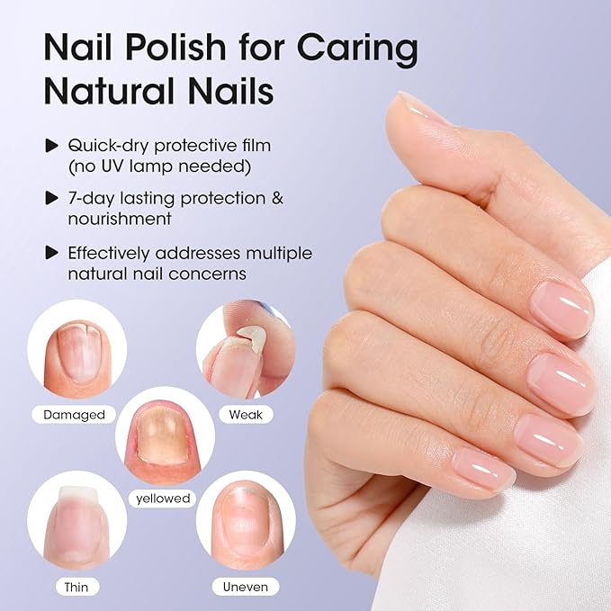 GELLEN 3-In-1 Clear Nail Polish Base Top Coat, Nail Strengthener Growth, Breathable Nail Polish, Treatment For Damaged Dry Nails, Keratin & Vit E, Air Dry, Hema Free, Non-toxic, Anti-yellowing