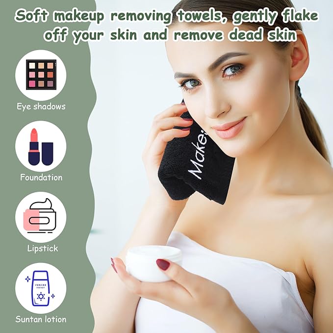 Shimeyao 13x13 Inch Black Makeup Towels Reusable Makeup Washcloths for Face Facial Remover Washcloths Absorbent Cotton Towel for Women Skin Care (6 Pcs,Smile Pattern)