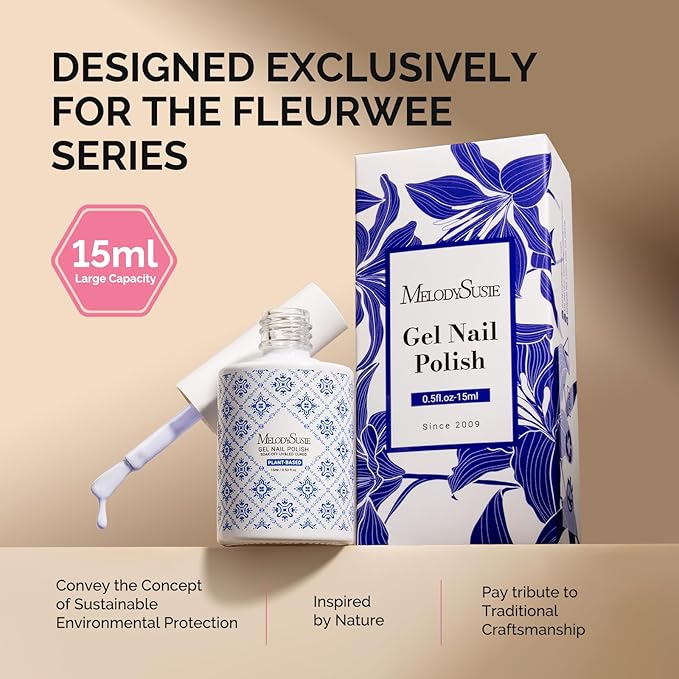 MelodySusie Fleurwee Plant Based Gel Nail Polish, Hema Free White Nail Polish Soak Off UV LED Gel Polish Gift for Women 21 Non Toxic Long Lasting Nail Art Manicure Salon DIY at Home P50