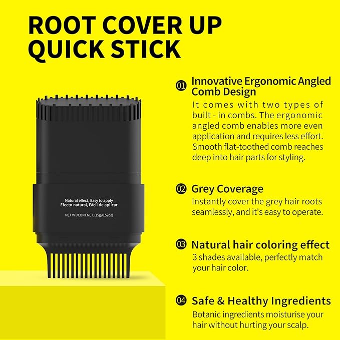 SEVICH Touch Up Comb 2 in 1 Korean, Instant Hair Root Touch-Up Stick | Dual-Sided Design For Natural Gray Coverage, Long-Lasting Moisturizing Formula With Plant Extracts,15g Dark brown