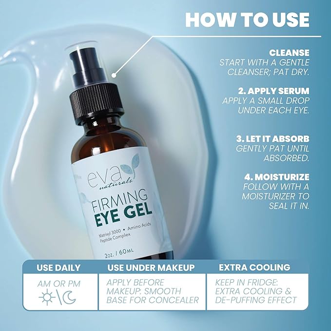 Eva Naturals Eye Gel for Dark Circles, Bags & Puffiness – Anti-Aging Serum with Peptides, Hyaluronic Acid & Botanicals – Firming Under Eye Treatment for Wrinkles, Fine Lines & Tired Skin – 2 oz 2 Pack