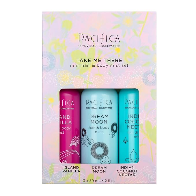 Pacifica Hair & Body Mist Take Me There Travel Size, Gift Set, Fragrance, Perfume Body Spray, Island Vanilla, Dream Moon, Silver Moon (Set of 3) Clean Vegan & Cruelty-Free Dermatologist Tested