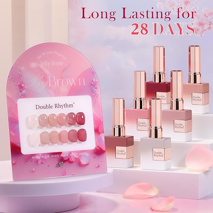 Double Rhythm 6 Pcs 15 ML Gel Polish Set Same Color Same Bottle Soak Off Gel Polish Kit Nail Art Manicure Salon DIY at Home for Women (Jelly Translucent Rose Pink Burgundy Red-T6-2)