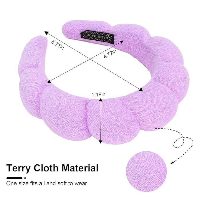 3 Pack Spa Headbands for Washing Face, Skincare Headbands Makeup Headband Sponge Face Wash Headbands, Terry Cloth Headbands Puffy Hair Band for Washing Face