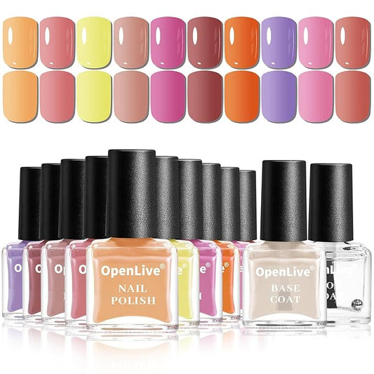 Fall Maple Leaf Nail Polish Set -12 Colors Orange Purple Yellow Nude Pink Nail Polish Set With Base Coat and Top Coat Quick Dry Long Lasting Color Nail Polish for Holiday Gift Giving