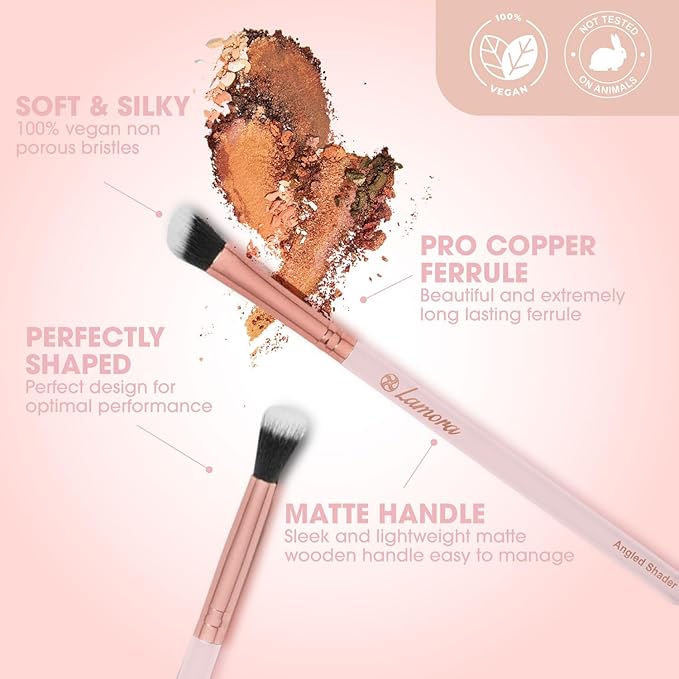 Lamora Eyeshadow Brush Set - Precision Eyeshadow Brushes For Blending Smudging Shading Defining Powdered and Liquid Eye Make-Up - 7Pc Pro Eye Makeup Brushes With Vegan Bristles