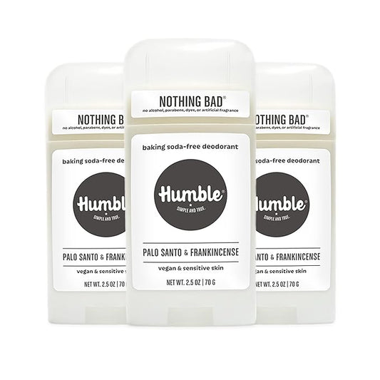 HUMBLE BRANDS Aluminum-Free Deodorant, Vegan and Cruelty- free, Formulated for Sensitive Skin, Palo Santo and Frankincense, 3 Pack, 2.5 Ounce