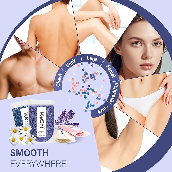 KeShi Waxing Kit, Painless Hair Removal Wax Warmer with 6 Bags Hard WaxBeans for Full Body, Legs, Face, Eyebrows & Bikini— Ideal for Both Women & Men
