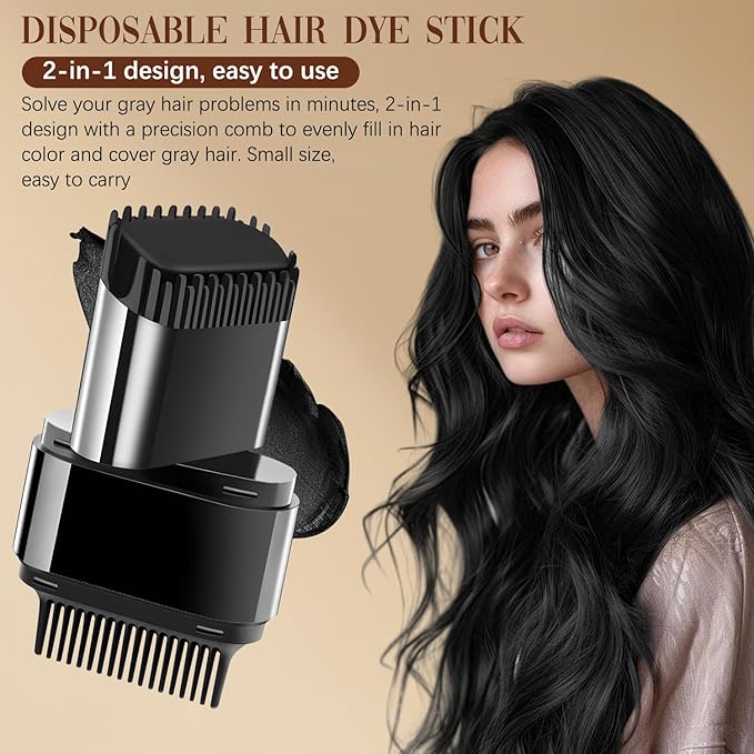 2-in-1 Hair Color Stick & Comb, Waterproof and Sweat-Proof Hair Dye Comb, Instant Convenient Root Touch Up for Gray Hair, Touch up Comb for Women & Men (Black)