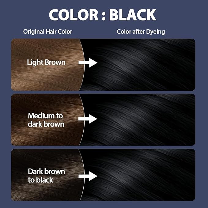Black Hair Color Ammonia Free/PPD Free/Hydrogen Peroxide Free, Natural Herbal Black Hair Dye for Women Men Gray Hair Coverage, Champu para canas