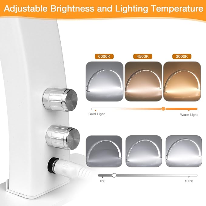 IMENE Half Moon Light, 29in Half Moon Light for Nail Desk, Half Moon Lamp Adjustable Color Temperature and Brightness Perfect for Nails Tech Manicure, Lash Extention, White