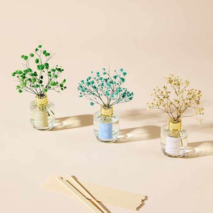 Airkeep Reed Diffuser Set of 3, Jasmine Mint Gardenia Freesia Pear Oil Reed Diffusers for Bedroom Living Room Office Aromatherapy Oil Reed Diffuser for Gift 50ml x 3