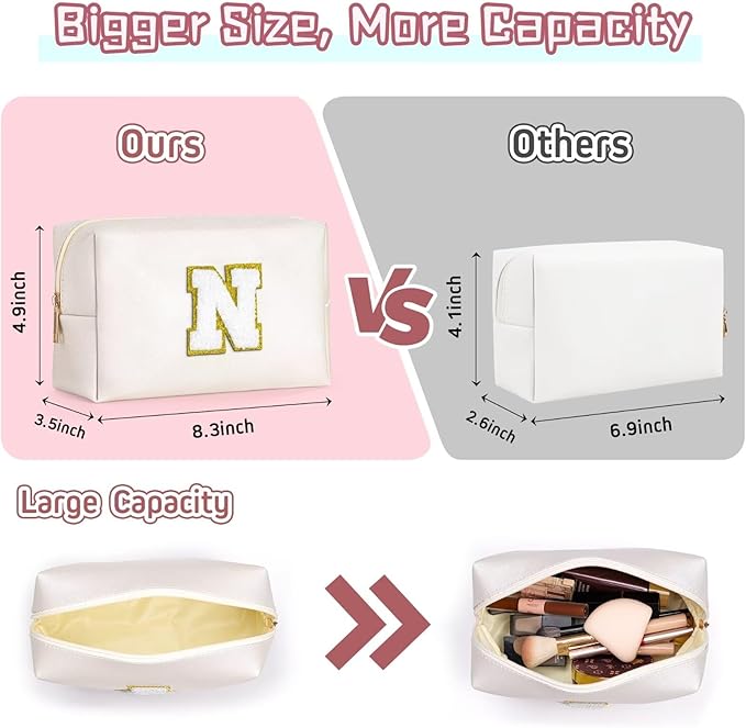 TOPEAST Monogrammed Gifts for Women, Preppy Makeup Bag Small Cosmetic Bag Travel Toiletry Bag, Personalized Birthday Gift for Girl, Wedding Bridal Shower Gifts for Bridesmaids (White M)