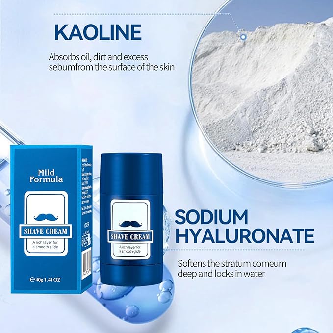 Shaving Cream - 40g Hydrating Shaving Cream, 2-in-1 Smooth Shave Balm Stick for Beard Grooming, Facial Hair Removal, Moisturizing and Gentle Formula for Sensitive Skin