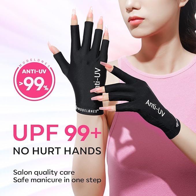 Modelones UV Light for Gel Nails with Gloves, 48 W Nail Dryer with 3 Timer Settings, Lamps for Gel Polish, Professional UPF99+ UV Protection Gloves for Art Manicure