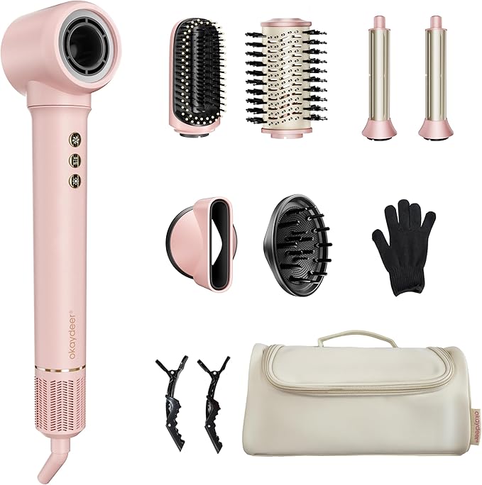 7 in One Hair Dryer Brush with Auto Wrap Curlers, Negative Ionic, No Heat Damage, Blow Dryer, Fast Drying & Frizz-Free Styling, Hot Air Styler, Straightener&Volumizing Brush with Storage Bag