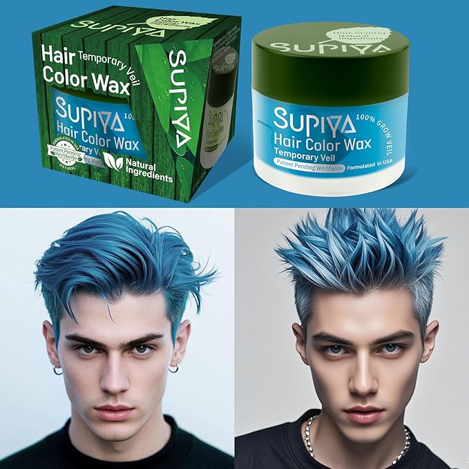 Temporary Hair Styling Color Wax, Green Blue Purple Red Hair Dye Color Wax Washable Natural Instant Hair Coloring Cream for DIY Hairstyle for Kids Men Women(Blue#15)
