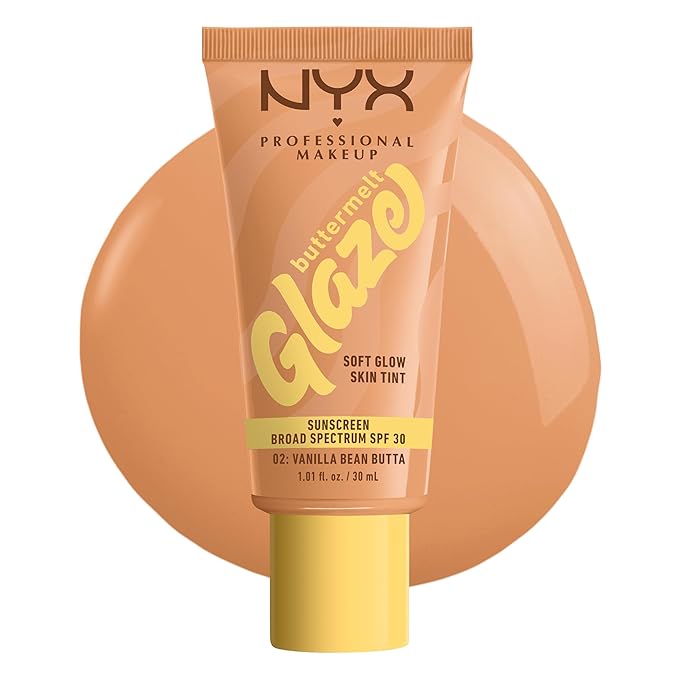 NYX PROFESSIONAL MAKEUP Buttermelt Glaze Soft Glow Skin Tint + SPF 30, Up To 12HR Wear, 02 Vanilla Bean Butta