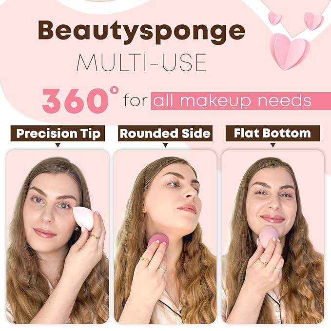 KREEBA 3 Pcs Makeup Sponge Set Comes with Heart-Shaped Travel Box-Makeup Sponges Oval Included Bonus Gold Drying Stand-Latex-Free Make Up Sponges for Face-Beauty Blender Sponge Give Flawless Finish