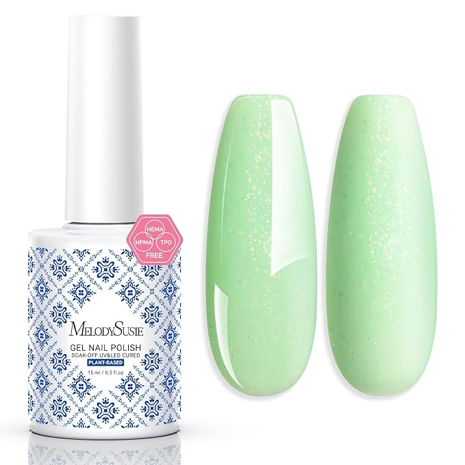 MelodySusie Fleurwee Plant Based Gel Nail Polish, Nail Polish Hema Free 21 Non Toxic Long Lasting No Chip Finger Toe Nail Art Manicure Salon DIY at Home Gifts for Women Lime Green Glitter P64