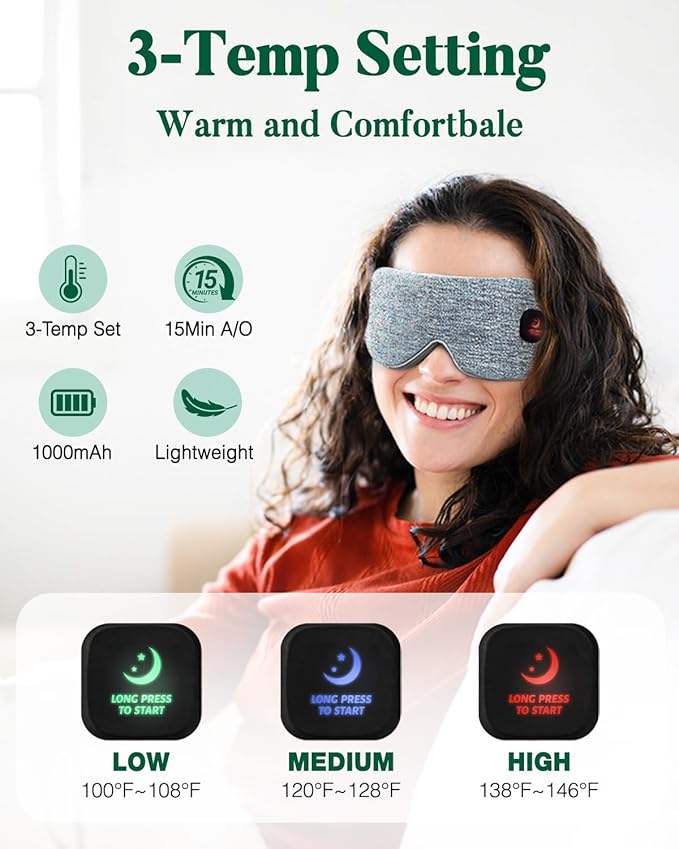 Heated Eye Mask for Dry Eyes, Cordless Warm Compress for Eyes, Light Blocking Eye Heating Pad, Styes, Sleep, Cover Washable, Rechargeable, Deep Gray