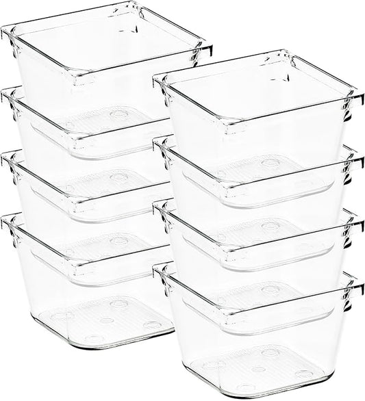 8 Pack Drawer Organizer - 3" X 3" Clear Acrylic Storage Bins with Non-Slip Pads, Versatile Desk Tray for Makeup, Jewelry, Kitchen, Bathroom, and Office Organization