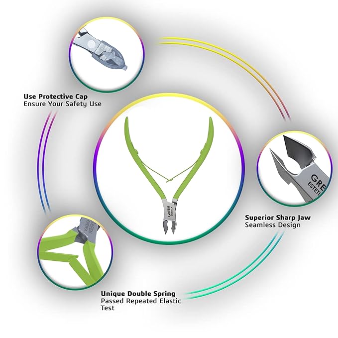 Professional Cuticle Trimmer Nail Cuticle Cutter Stainless Steel Cuticle Nippers with Sharp Blades of Cuticle Remover Clippers Manicure Tools Double Spring for Nail Care Pedicure Nail Tools (Green)
