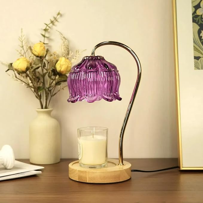 Dimmable Flower Candle Warmer Lamp, Purple Candle Warmer with Timer & 4Bulbs, Womens Gifts for Valentines Birthday, Unique Home Decor for Bedroom Living Room Decor Aesthetic