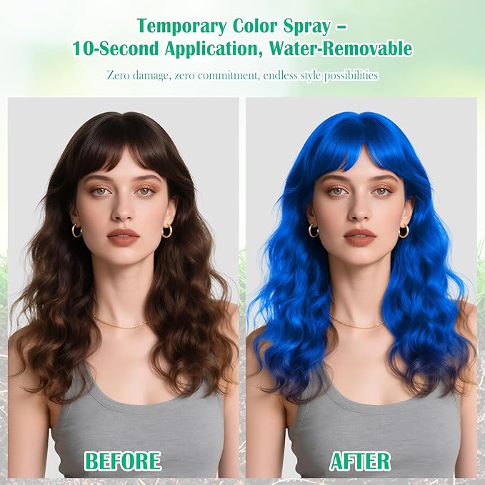 Temporary Hair Color Spray for Kids Women,One-Time Use Blue Hair Spray, Washable Temporary Hair Dye, Natural Hair Color Wax, Non-sticky Hair Spray for Cosplay, Party, Christmas, Halloween(Blue,4.06Oz)