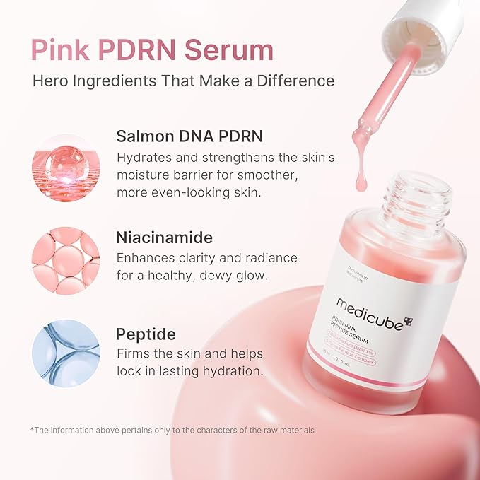 medicube Salmon DNA PDRN Pink Peptide Serum, Pink glow serum, Peptide, Niacinamide, Hydrating & Moisturizing & Firming, Uneven Skin Tone, Korean Skincare | 1.01 fl.oz. (1.01 fl.oz., Salmon DNA PDRN)