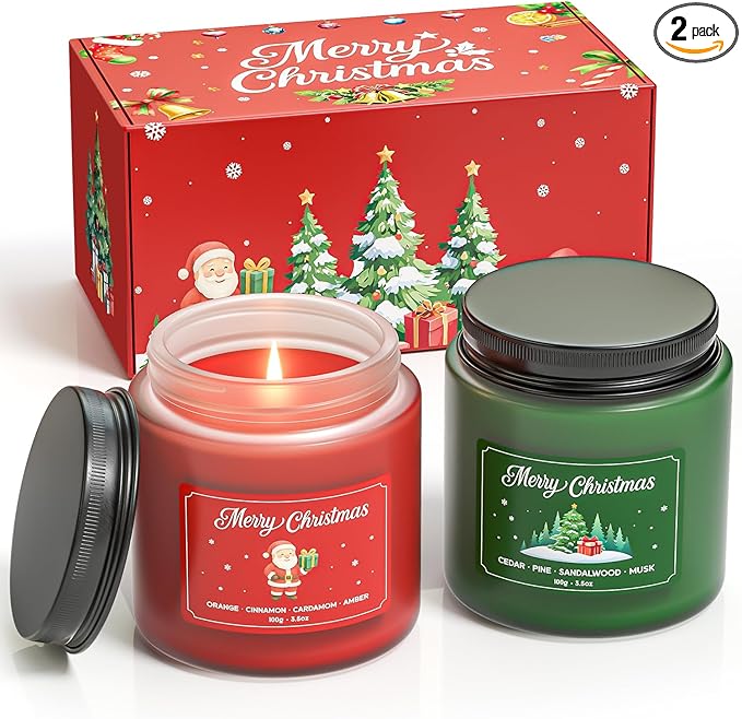 NORVENCE Christmas Candles, Scented Candles Gift Set for Stress Relief, Stress Relief Candle Gifts for Women and Men, Christmas Candle Gifts for Women (Red & Green, 7 oz)