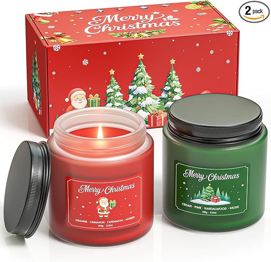NORVENCE Christmas Candles, Scented Candles Gift Set for Stress Relief, Stress Relief Candle Gifts for Women and Men, Christmas Candle Gifts for Women (Red & Green, 7 oz)