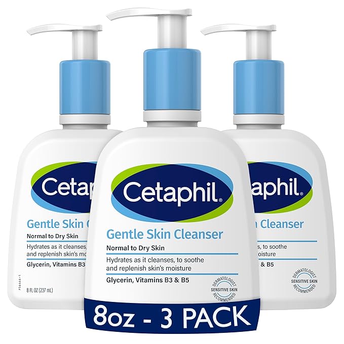 Cetaphil Face Wash, Hydrating Gentle Skin Cleanser for Dry to Normal Sensitive Skin, 8 oz 3 Pack, Fragrance Free, Soap Free and Non-Foaming
