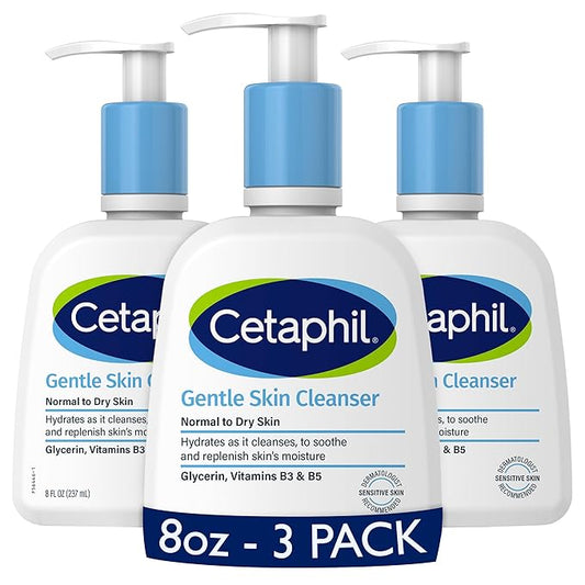 Cetaphil Face Wash, Hydrating Gentle Skin Cleanser for Dry to Normal Sensitive Skin, 8 oz 3 Pack, Fragrance Free, Soap Free and Non-Foaming