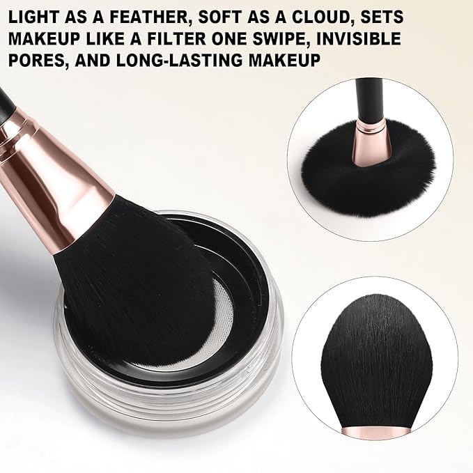 Silkpuff Makeup Brushes Set 15 Pcs Professional, Travel Makeup Brushes With Brush Case, Pearlescent Wood Handle, Premium Cruelty-Free Synthetic Fiber Hair, Foundation Concealer Eye Shadow Blush（Black）