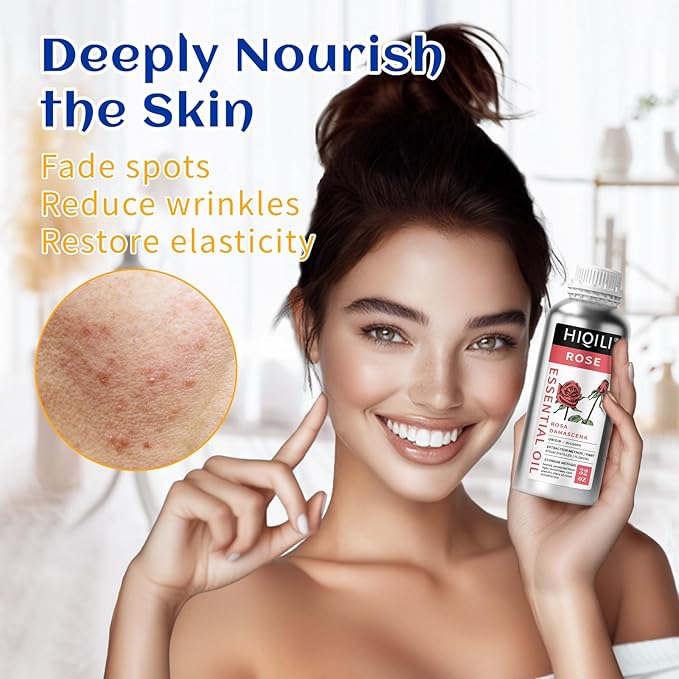 HIQILI 32 Fl Oz Rose Essential Oil, Huge Value Size Undiluted Rose Oil for Face, Skin, Diffuser, Hair