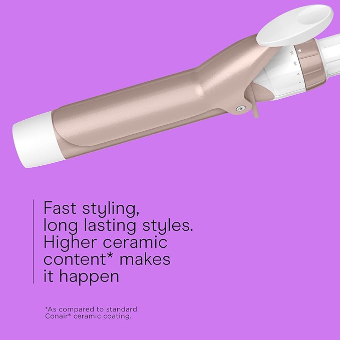 Conair Double Ceramic 1 ¼-Inch Curling Iron with Claw Clip, 1.25-Inch Barrel Creates Loose Curls, Hair Curler for Use on Medium and Long Hair, White