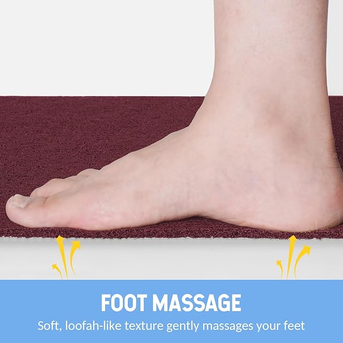 Non-Slip Bathtub Mat, 2 Pack Anti Slip Shower Mat, Fast Drying Bathtub Mats, Foot Scrubber Mat, Anti Slip Mat for Tub, Floor, Bathroom, Kitchen, Home, Hotel (Wine Red 24"×16"+24"×16")