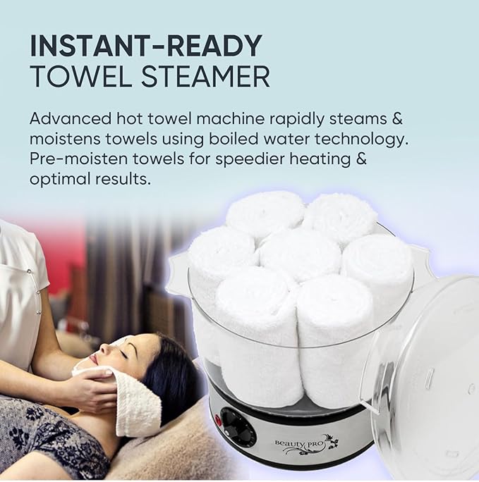 Pro Beauty - Hot Towel Warmer for Spa - Professional Towel Steamer Kit - Facial Esthetician Equipment, Massage Salon Supplies, Metal Tongs Included, 6 Hygienic Towels - Compact Mini Size