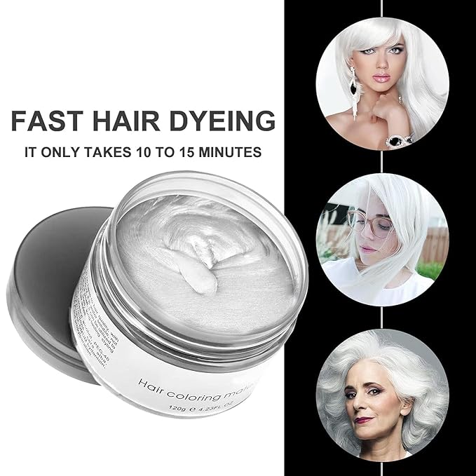 Christmas White Hair Spray Color, Hair Color Wax, 4.23 Ounces Natural Hair Wax Color, Washable Kids Women Temporary Hair Color Dye Clays Pomades for Parties, Cosplay, Role Playing, Halloween (White)