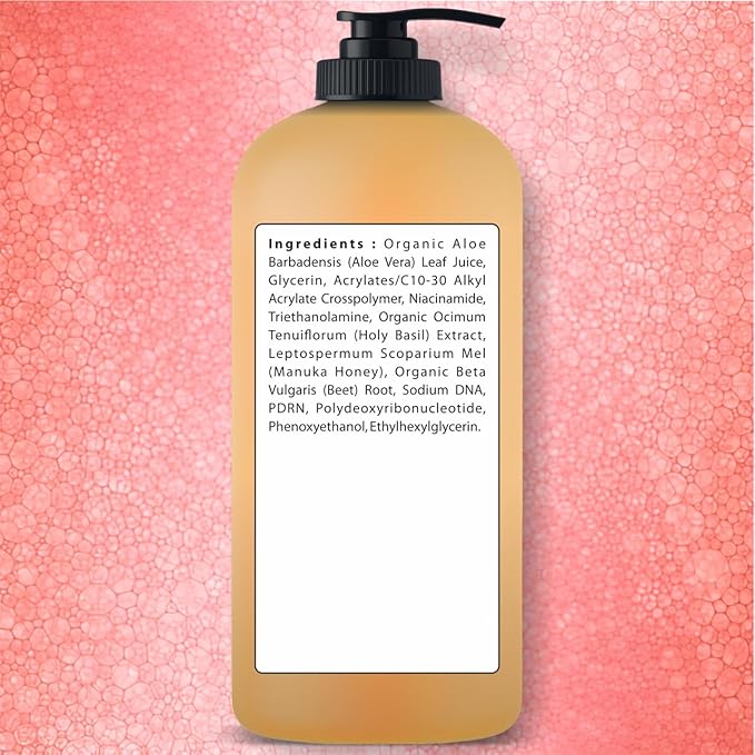 Being Naturals Aloe vera Gel - from 100% Pure Organic Aloe- Natural Raw Moisturizer for Face, Body, Hair. Perfect for Sunburn, Acne, Razor Bumps 16.9 fl oz (Salmon DNA + Niacinamide)