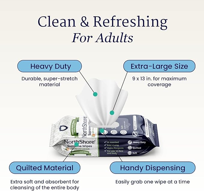 NorthShore Supreme Heavy-Duty Quilted Wipes, X-Large, Case/300 (6/50s)