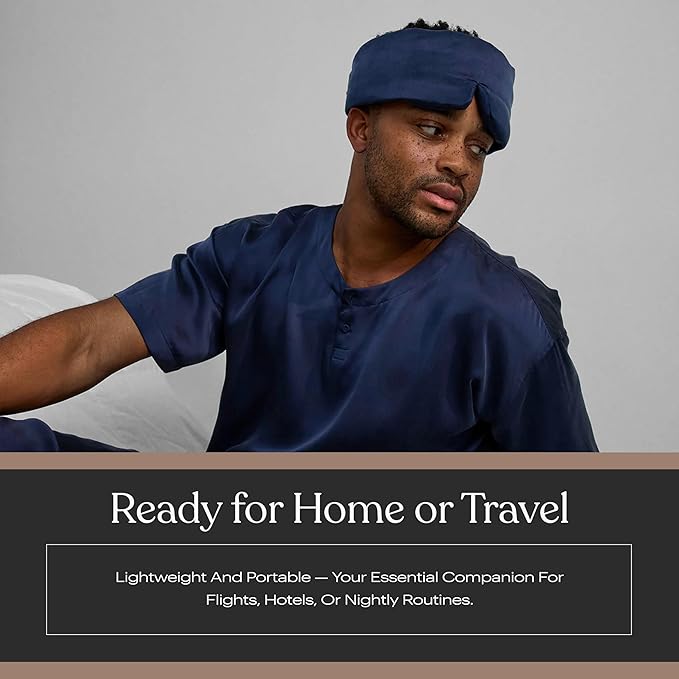 Lunya Sleep Mask with Box - Washable Silk Sleeping Mask and Headband for Beauty Routines - Thermoregulating Comfort for Restful Nights - Silk Eye Mask for Women - Large - Deep Blue