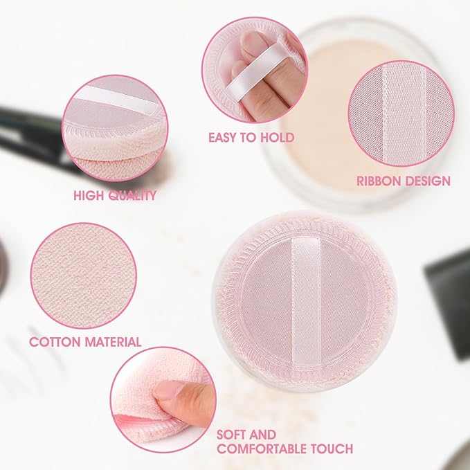 12PCS Makeup Powder Puffs Pink Cotton Powder Puffs Round Powder Puff for Makeup Face Powder Velour Puffs for Loose Powder Washable (pink+skincolor-12pcs)