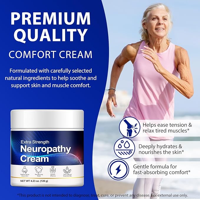 FANSHI Neuropathy Cream Extra Strength, Nerve Comfort Cream with Natural Oils - Fast Absorbing, Non-Greasy Moisturizing Cream for Physical Activity & Wellness- Feet, Hands, Legs - 4.23 oz